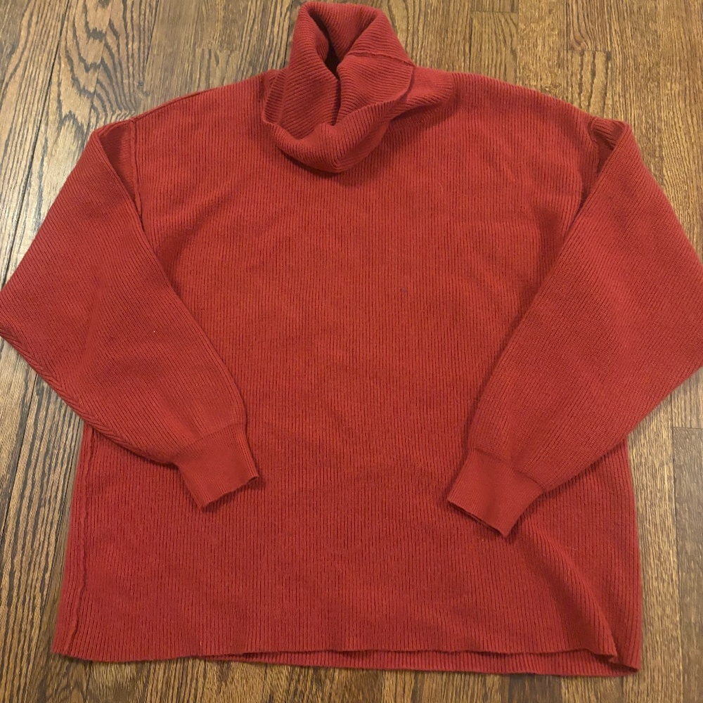 Free People Turtleneck Tunic Sweater, Rust Color, Size Medium